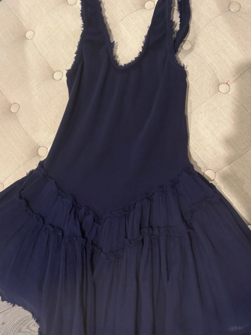 Free People Navy Ruffle Trim Mini Dress
